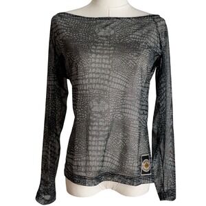 Harley Davidson Mesh Sheer Top XL Crocodile  Print Y2K Biker Grunge Stretch Tee